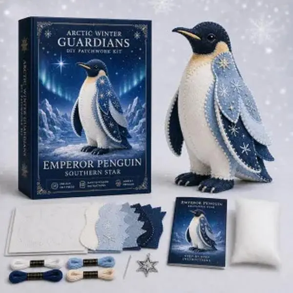Arctic Winter Guardians Emperor Penguin DIY Felt Patchwork Sewing Kit,Make‑Your‑Own Southern Star Penguin Stuffed Plush Doll,Pre‑Cut Felt Handcraft Supplies,Winter Antarctic Animal Ornament,Christmas Home Table Decor,Handmade Craft Gift