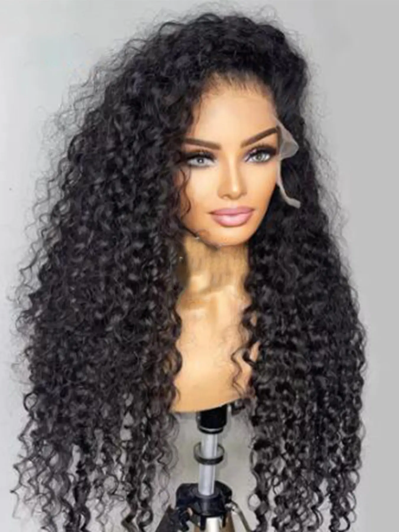 Soft Long 26 Inch 180 Density Black Kinky Curly Deep Afro Curly Styles 13x4 Front Lace Wig, Glueless  Pre-Plucked Heat Resistant Daily Wear Wig
