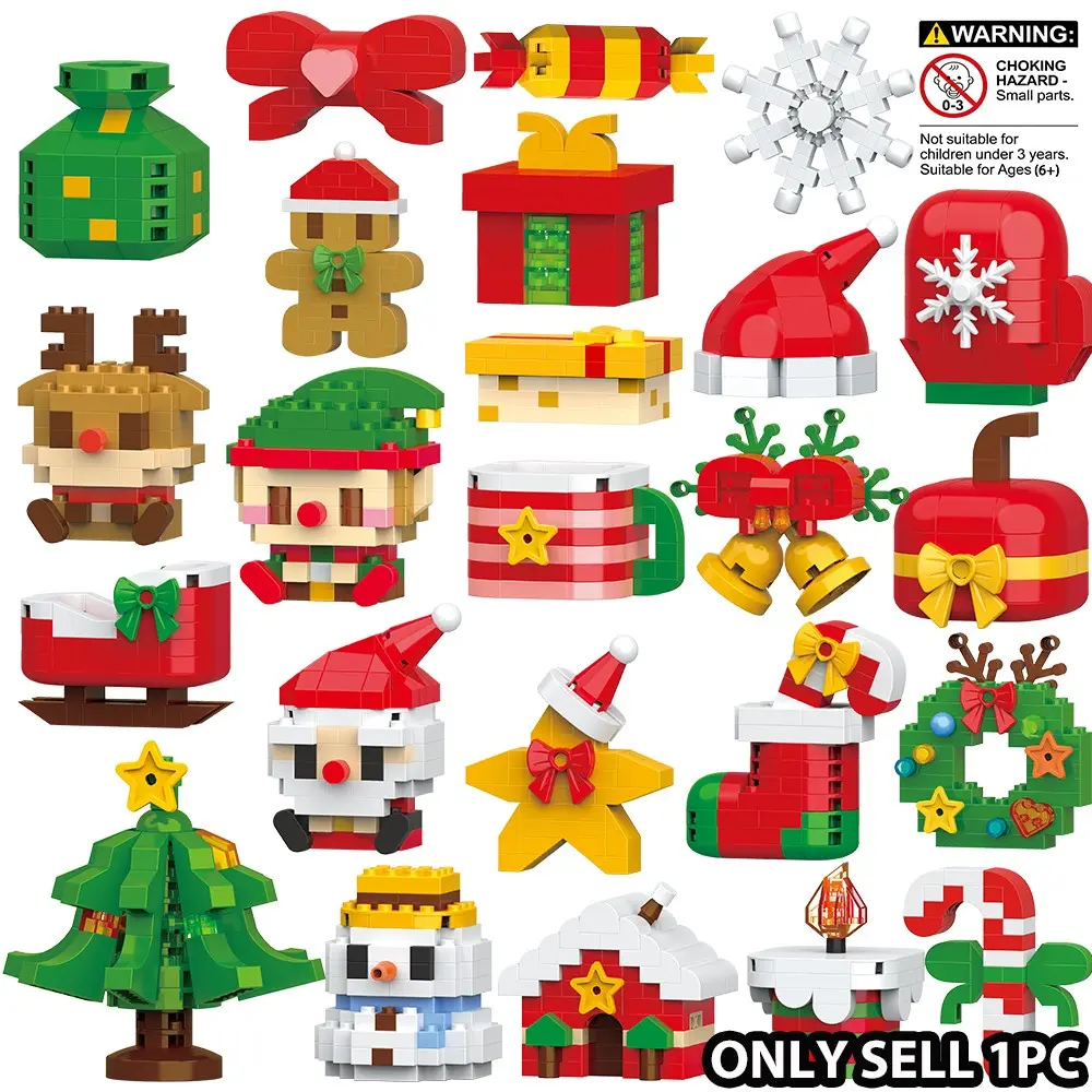 Christmas Theme Small Brick Building Blocks, Construction Stacking Block, Santa Claus Christmas Tree Snowman Reindeer Puzzle Toy, Holiday Decor Kids Gift