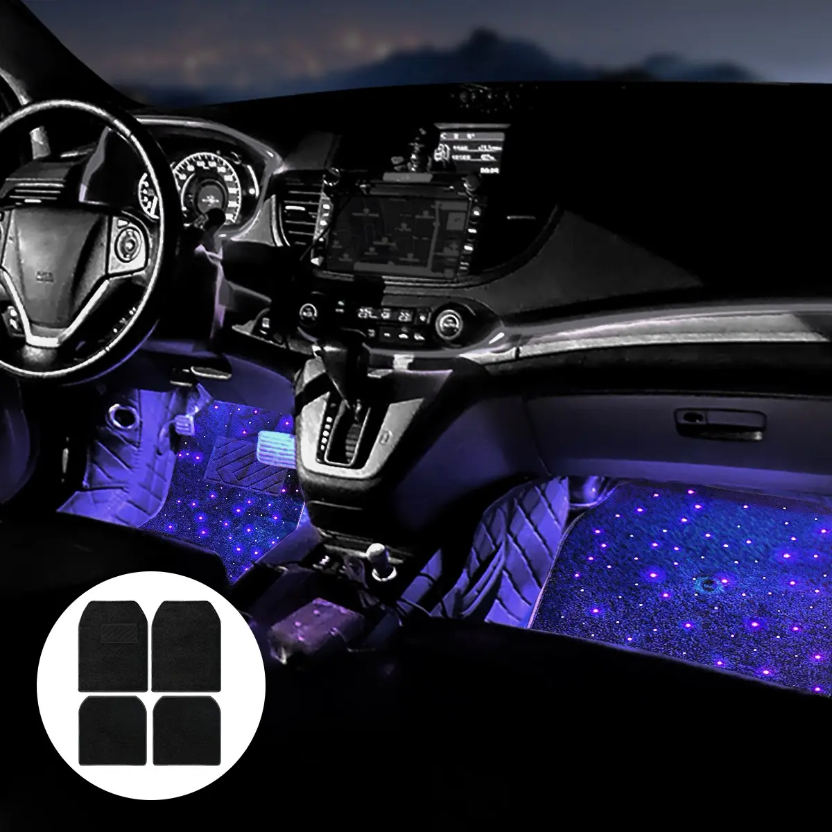 Car Stars Carpets Waterproof Fiber Optic Star Light Car LED Rugs Car LED Lights Twinkle Starlight Car Mats With APP Remote Control