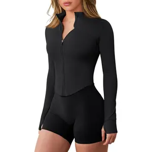 Workout Jackets for Woman Lightweight Athletic Full Zip Running Jacket BBL Cropped Jackets Slim With Thumb Holes