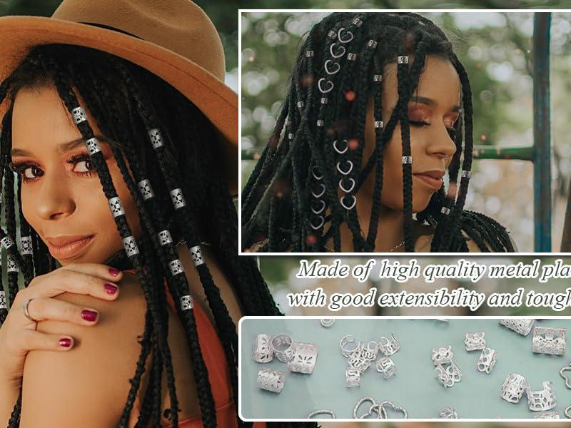 260 Pcs Hair Jewelry for Braids,Hair Beads Accessories for Dreadlock,Metal Hair Clips Cuffs Rings,Loc Rave Hair Charm Decorations Adjustable Kits for Men Women Gold and Silver