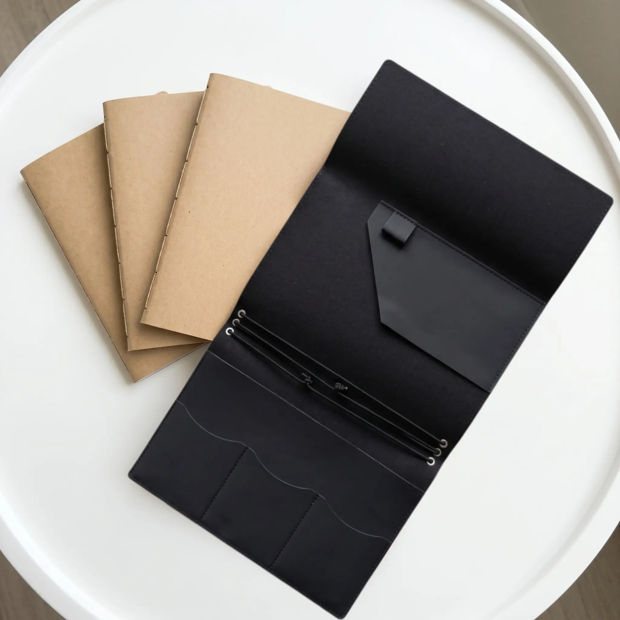 1 set /4 pieces handmade crazy horse leather travel notebook cover, multi-pocket card holder replaceable notebook, retro imitation leather plan This cover has kraft paper inside pages, gifts for men and women.