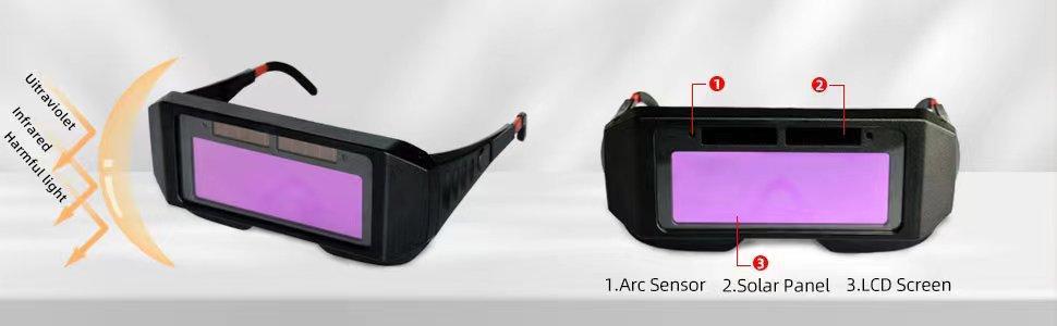Welding Glasses Auto Darkening Welder Glasses with 2 Sensors for TIG MIG MMA Plasma
