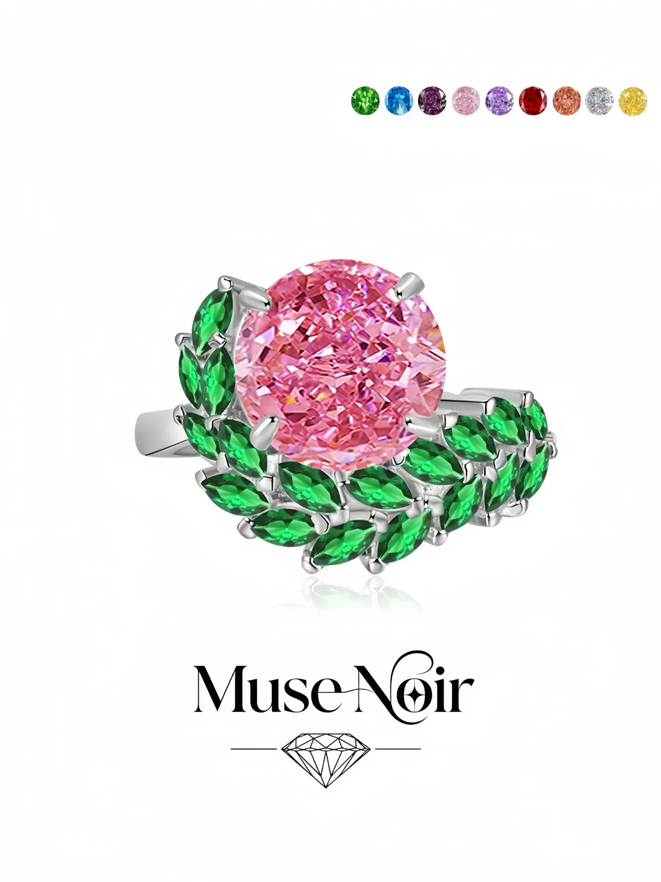 "Crown of Cherry Blossoms" Luxury pink high-carbon diamond ring with brilliant ice flower cut and adjustable band. Lovely gift for dates and weddings, fit daily outfits, trips and formal dinners.