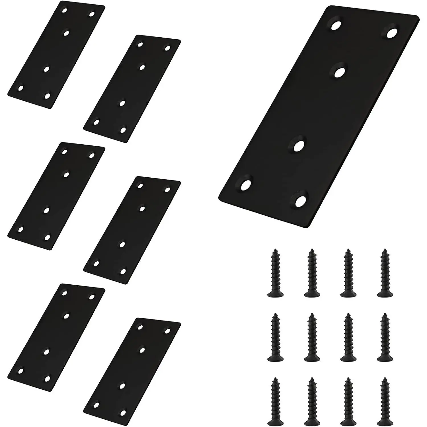 6 count Metal Flat Straight Brace Bracket, 3.2'' x 1.6'' (L x W) | Black, Stainless Steel, Mending Plate, Joining Bracket  Connectors, For Furniture Corner Braces, With Screws