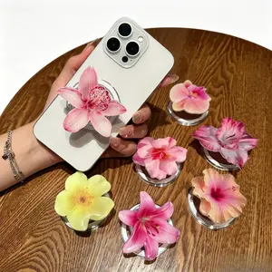 Durable Plastic Orchid Pattern Acrylic Epoxy Desktop Mobile Phone Stand, Foldable Portable Cellphone Accessory for Daily Desktop Use