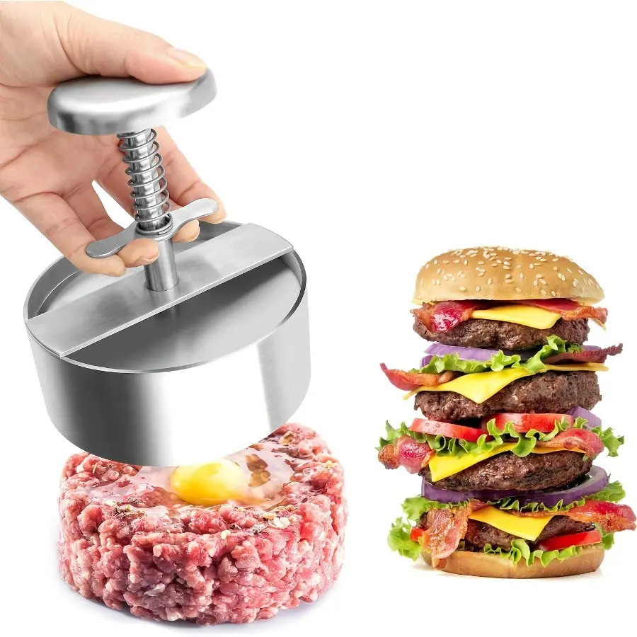 Stainless Steel Spring-Type Hamburger Meat Press, Spring-Assisted Easy to Press Out Thick And Uniform Meat Patties, Stainless Steel Rust-Proof And Durable, Practical Kitchen Utensils for Home-Made Hamburgers, Outdoor Barbecues, And Restaurants