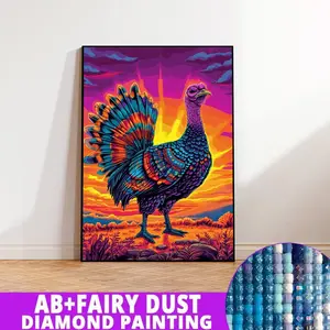 1PC framedless 5D Diamond Painting Kit-Colorful Turkey Standing Against Sunset Colorful Turkey Standing Against Sunset -Ornament Decorations for Home Resin Diamonds, AB Diamonds & Fairy Dust, Perfect for Adult Diamond Lovers,Holiday Gift