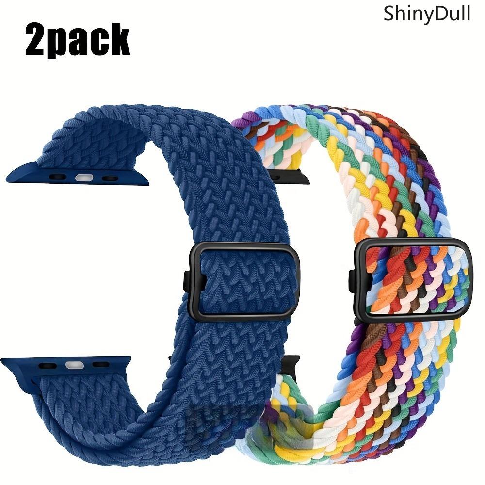 2-Pack Braided Nylon Watch Bands for Apple Watch – Elastic Solo Loop Strap 38–49mm (Series 1–10, SE, Ultra/Ultra 2)