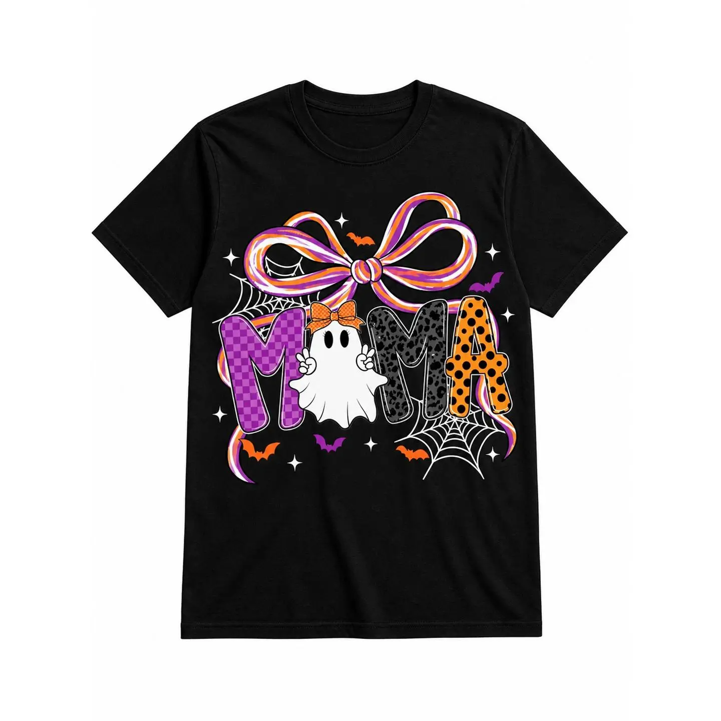 Women’s Halloween Short Sleeve Crew Neck T-Shirt - Bow Motif, Pumpkin Graphic, Preppy Cut, Casual Wear, Unisex Sports Top, Cozy Fall Mom Gift, S-3XL Short Sleeve Tops