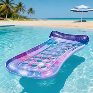 Rectangular PVC Inflatable Floating Bed with Flash Gradient Colors & Ventilation Holes – Indoor/Outdoor Water Lounge Pool Floats Lounger for Adults, Buoyancy Design for Pool, Lake or Beach, Summer Essential for Relaxation Seekers, Cool Holographic Vibe