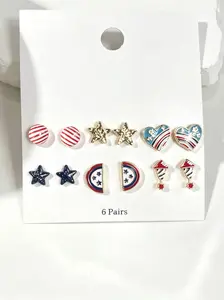 6 Pairs Colorful Geometric Earrings, Star, Heart, Watermelon, Rocket Shapes, Acrylic Alloy, Fashionable Daily Wear, Gift for Women