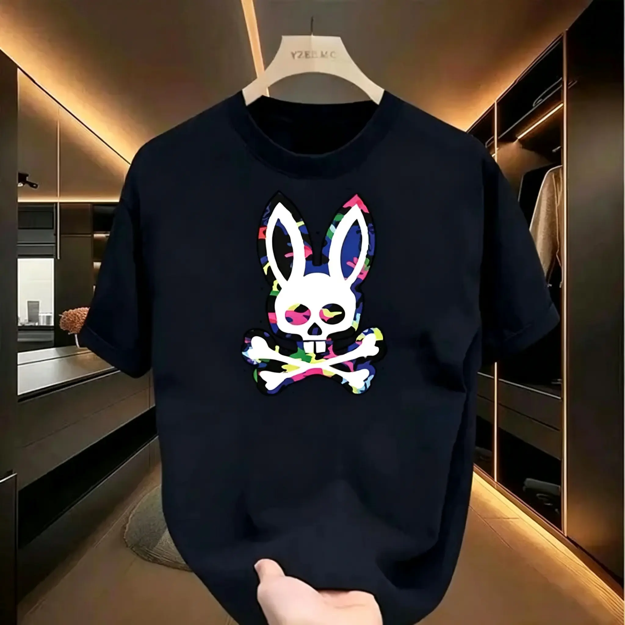 Women's Colorful Bone Rabbit Graphic T-Shirt - Smooth, Comfortable, Oversized Short-Sleeve Unisex Apparel, Loose Casual Couple-Style Daily Wear