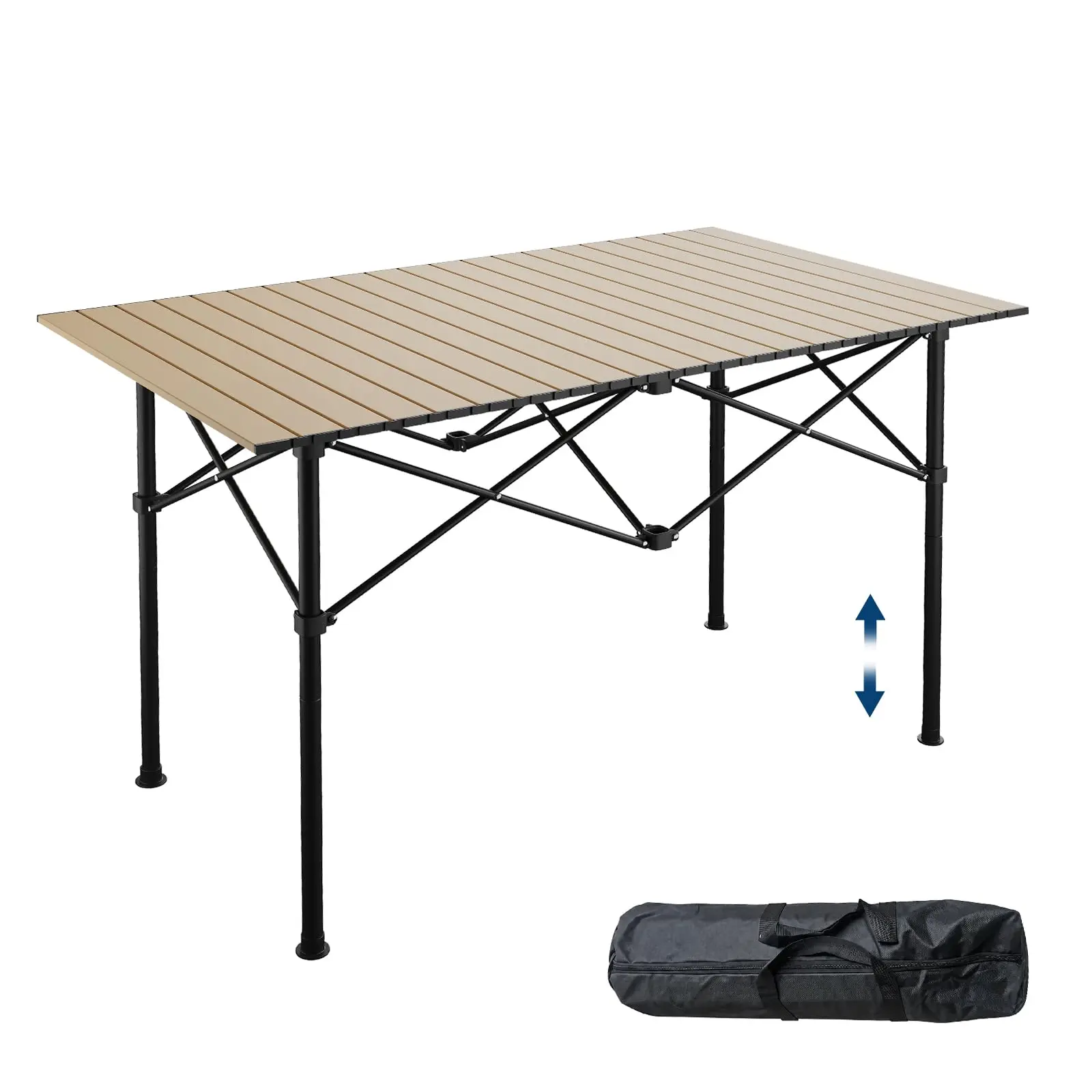 Foldable Outdoor Adjustable Height Camping Table,Roll-Up Camp Table | Folding Camp Aluminum Fold Up Lightweight Table with Carry Bag, Loads 110 Lbs, Indoor Outdoor for Camping, BBQ, Patio