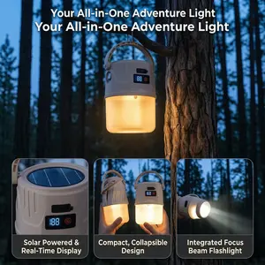 Portable Outdoor Camping Light – Solar & USB Rechargeable, Dual Light Sources, Digital Display, Suitable for Stall Lighting, Long Battery Life