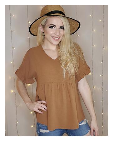 WIHOLL Womens Tops Casual V Neck Ruffle Sleeve T Shirts Babydoll Loose Fit Peplum Tops SpringStatements