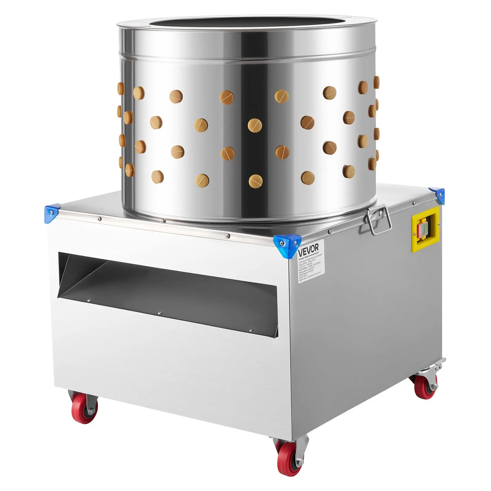 VEVOR Stainless Steel Chicken Plucker Machine, 23.6 inches Round Drum, 2200W Power Feather Removal Tool, 119 Soft Fingers, 240RPM Motor, Transport Wheels, Waterproof for Processing 2-4 Chicks At Once