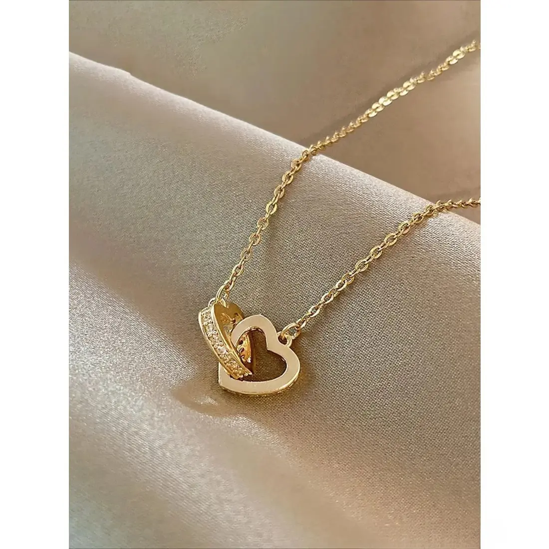 Gold Heart Pendant Necklace for Women, Trendy Minimalist Heart Jewelry 2026, Dainty Zirconia Accent Necklace, Lightweight Everyday Stackable Layered Necklace, Elegant Simple Style for Daily Wear, Party, Wedding & Birthday Gift for Her