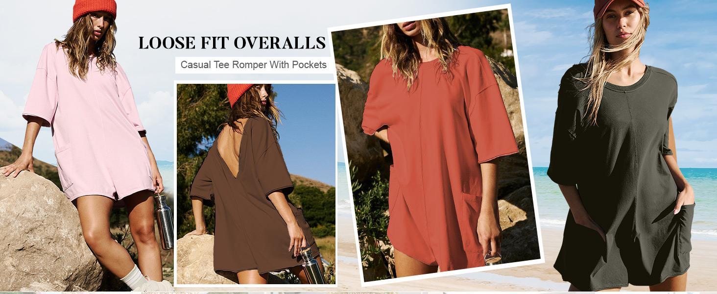 Imily Bela Rompers for Women 2024 Summer Athletic Oversized Romper Short Sleeve Jumpsuit with Pockets