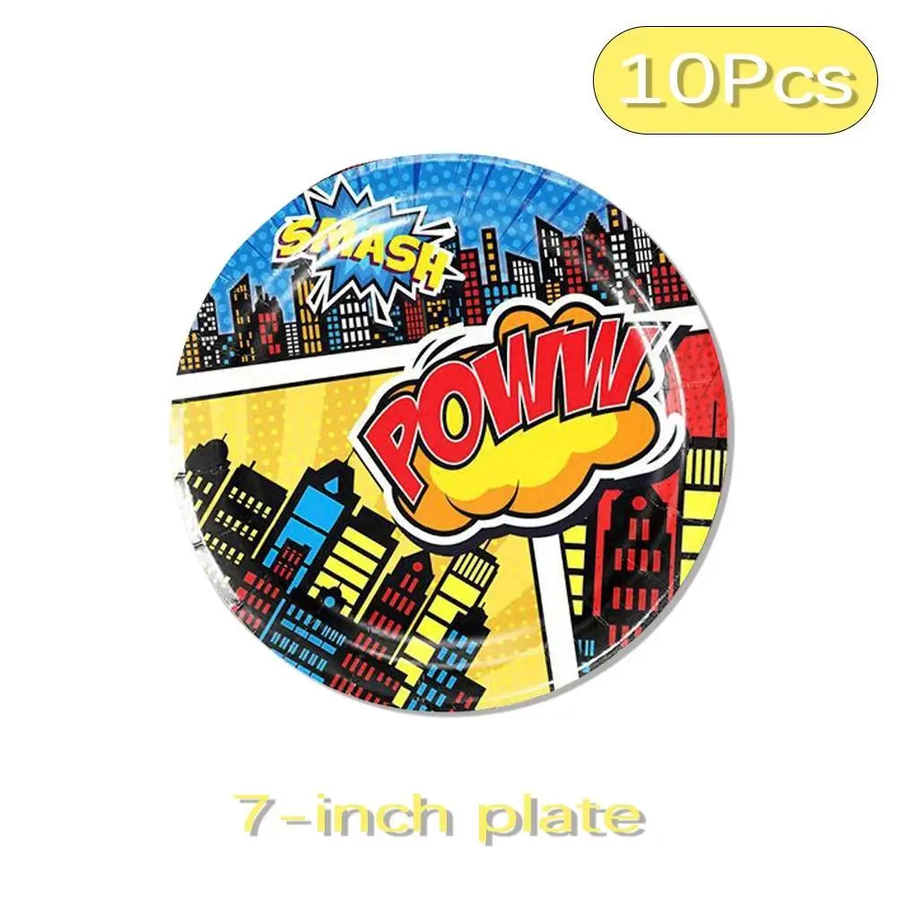 Cartoon Superhero City Balloon Birthday Banner The Party Decoration Game Cake Topper Disposable Tableware City Hero Backdrop Toy