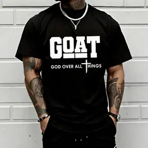 GOAT ("God Over All") graphic T-shirt for men, , loose street-style short sleeves-trendy Christian casual top, best-selling faith urban fashion style., Shortsleeve, Menswear, Tshirt, Round Neck