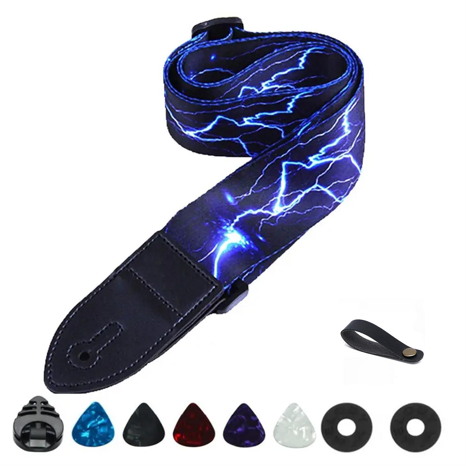 Guitar Backpack, 10pcs Lightning Pattern Adjustable Guitar Strap, Guitar Belt Sling, Electric & Acoustic Guitar Accessories, Music Accessories for Guitar Player