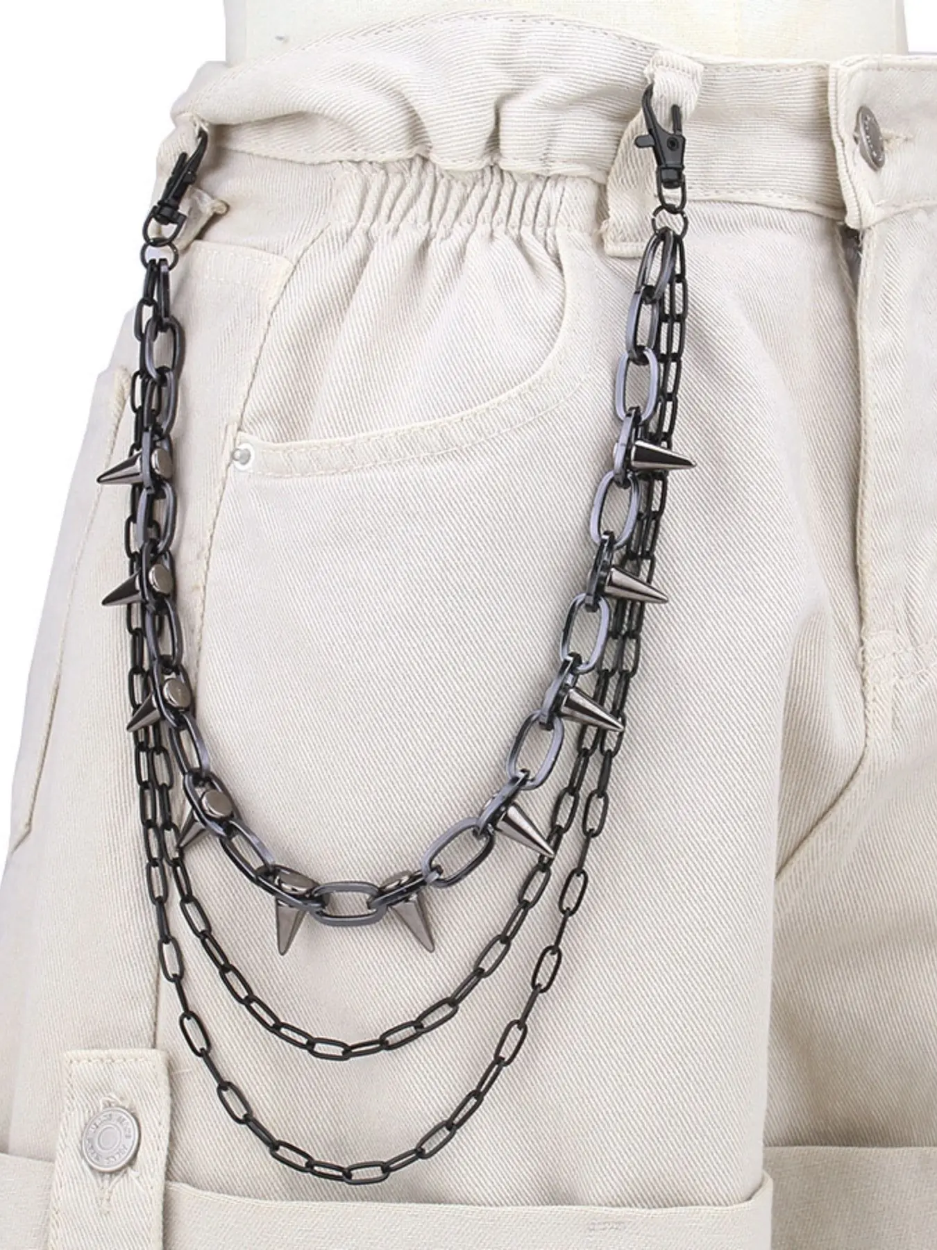 Funky Stainless Steel Spiked Design Pants Chain for Women, Hip Punk Aesthetic Chains Jewelry, Jean Chains for Music Festivals, Punk Rock Accessory, Body Chain Accessory