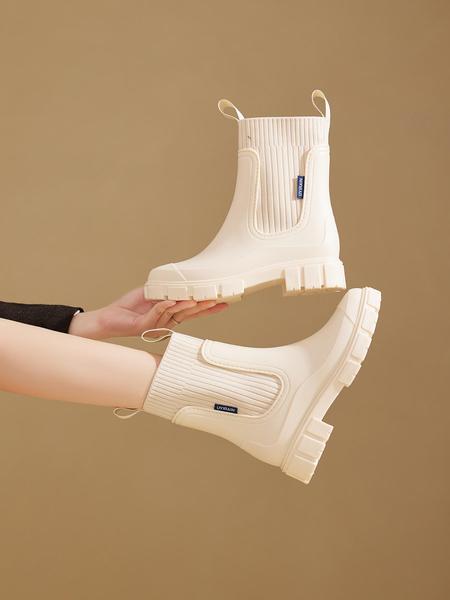 Women's Solid Color Rain Boots, All Match Boots, Waterproof Round Toe With Slip-Resistant Outsole For Rainy Days