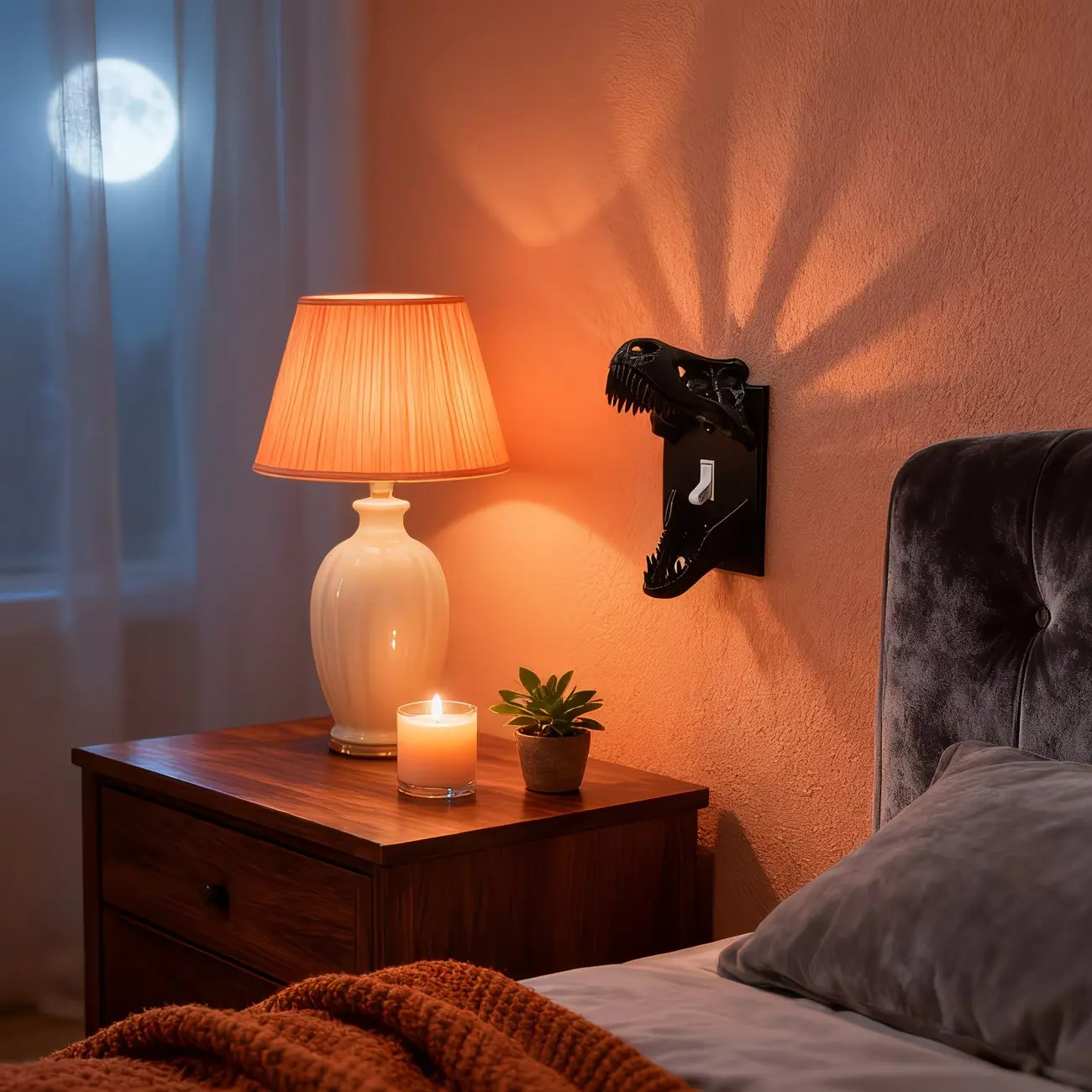 3D Printed Dinosaur Light Switch Cover, Decorative T-Rex Skull Wall Sculpture, Dinosaur Themed Decor for Kids Room, Home Decor, Halloween Ornament, Ideal Gift