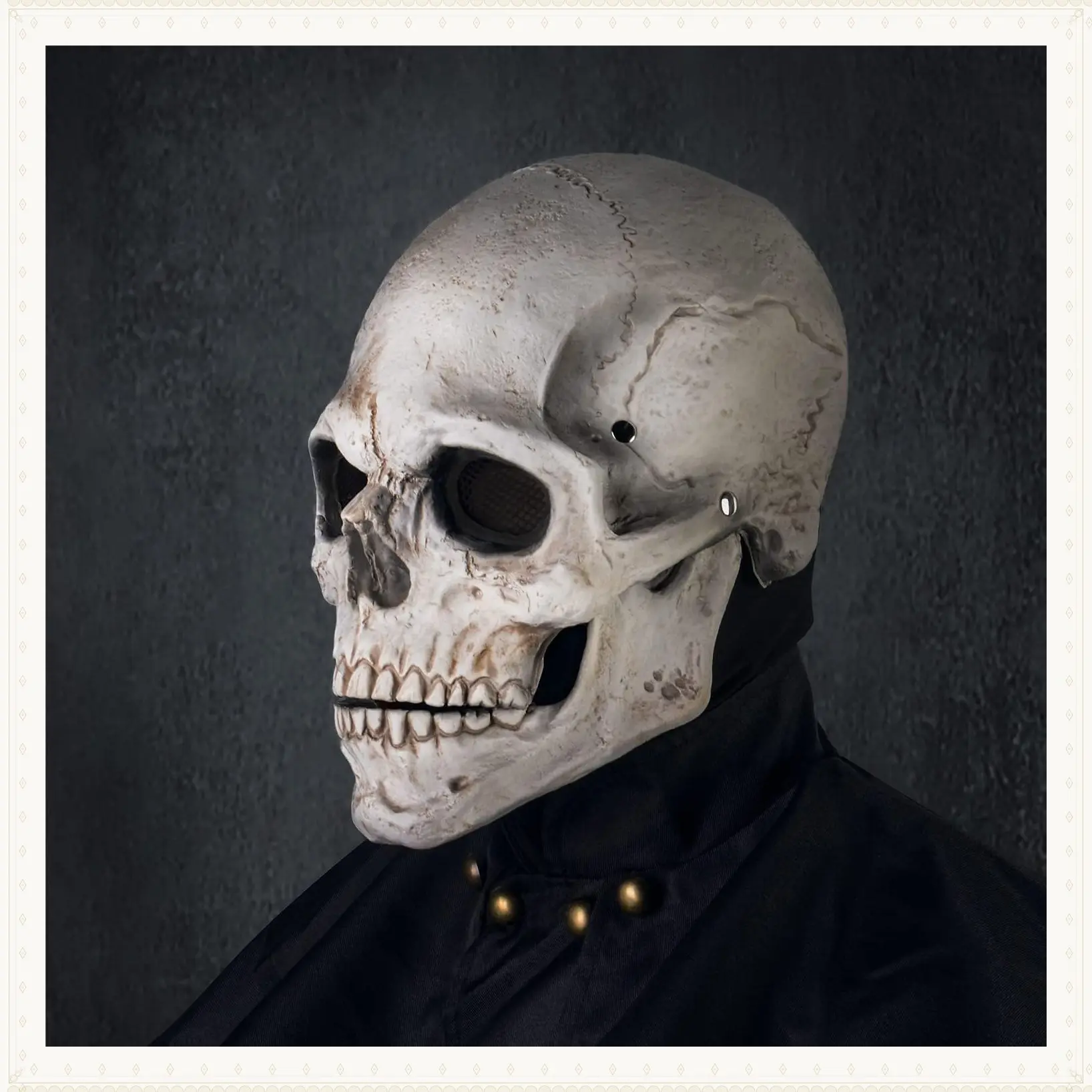 Creepy Halloween Full Head Skull Mask with Movable Jaw, Adult Entire Head Realistic Latex Helmet, Scary SkeletonGift