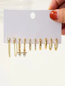 5pairs Rhinestone Decor Earrings