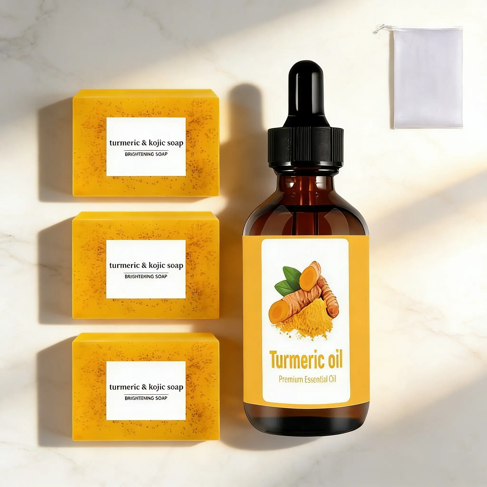Natural Turmeric Kojic Acid Skincare Set, Whitening Exfoliating Soap + Nourishing Oil, Deep Pore Cleansing, Long-Lasting Hydration, Hydrating, for All Skin Types, Exfoliate Nourish Set