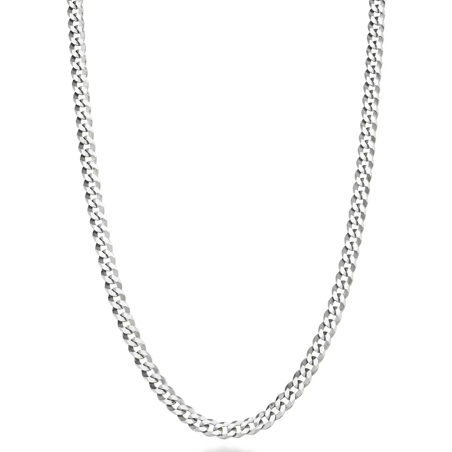 Italian Solid 925 Sterling Silver 3.5mm Diamond Cut Cuban Link Curb Chain Necklace for Women Men, Made in Italy