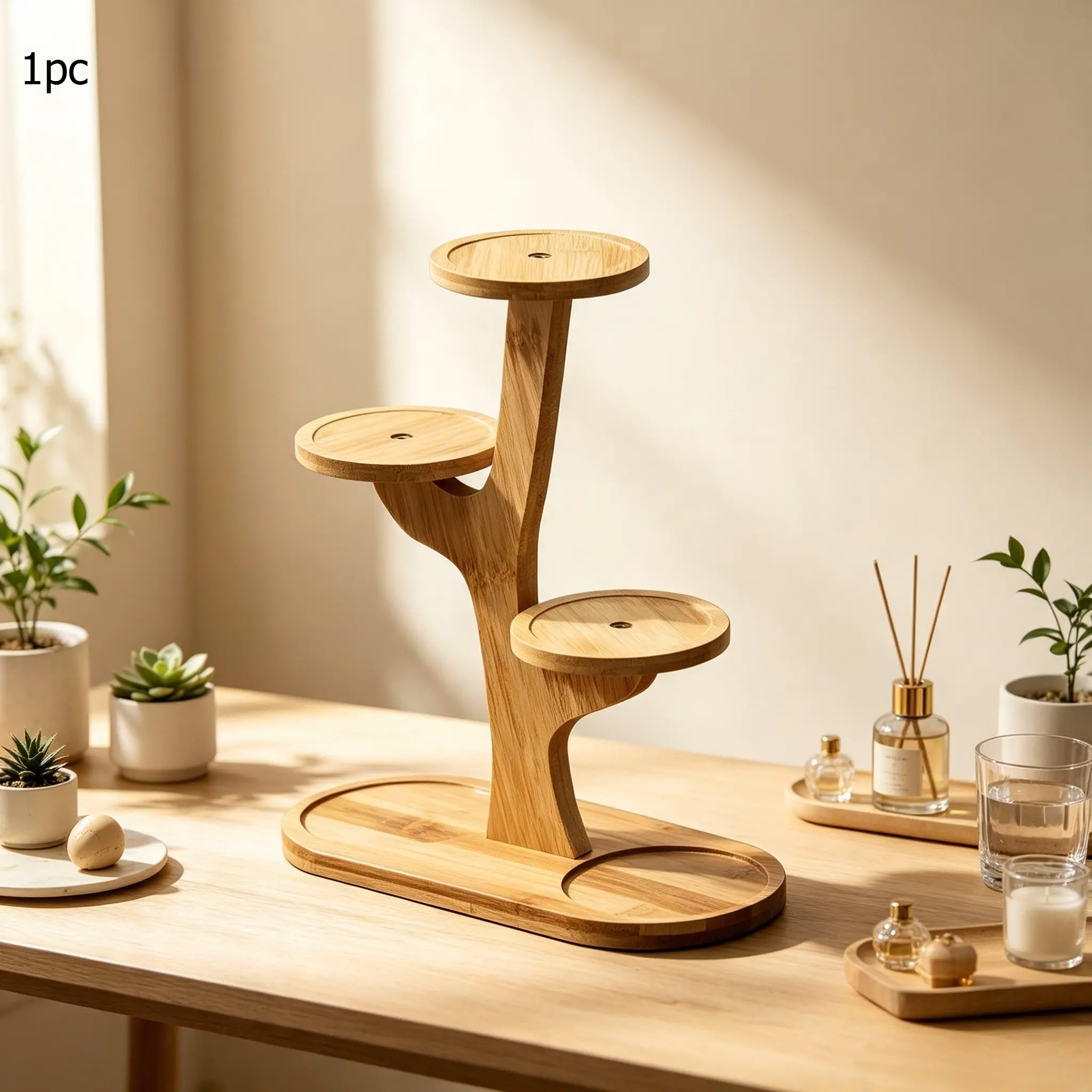 Multi-Tiered Mini Wood Shelf Suitable for Succulents - Irregular Shape Plant Stand with Top Layer Display Shelf, Space-Saving Layered for Bay Window, Balcony, Desk Decor - Compact Flower Pot Shelf for Small Spaces, Rustic Modern Style