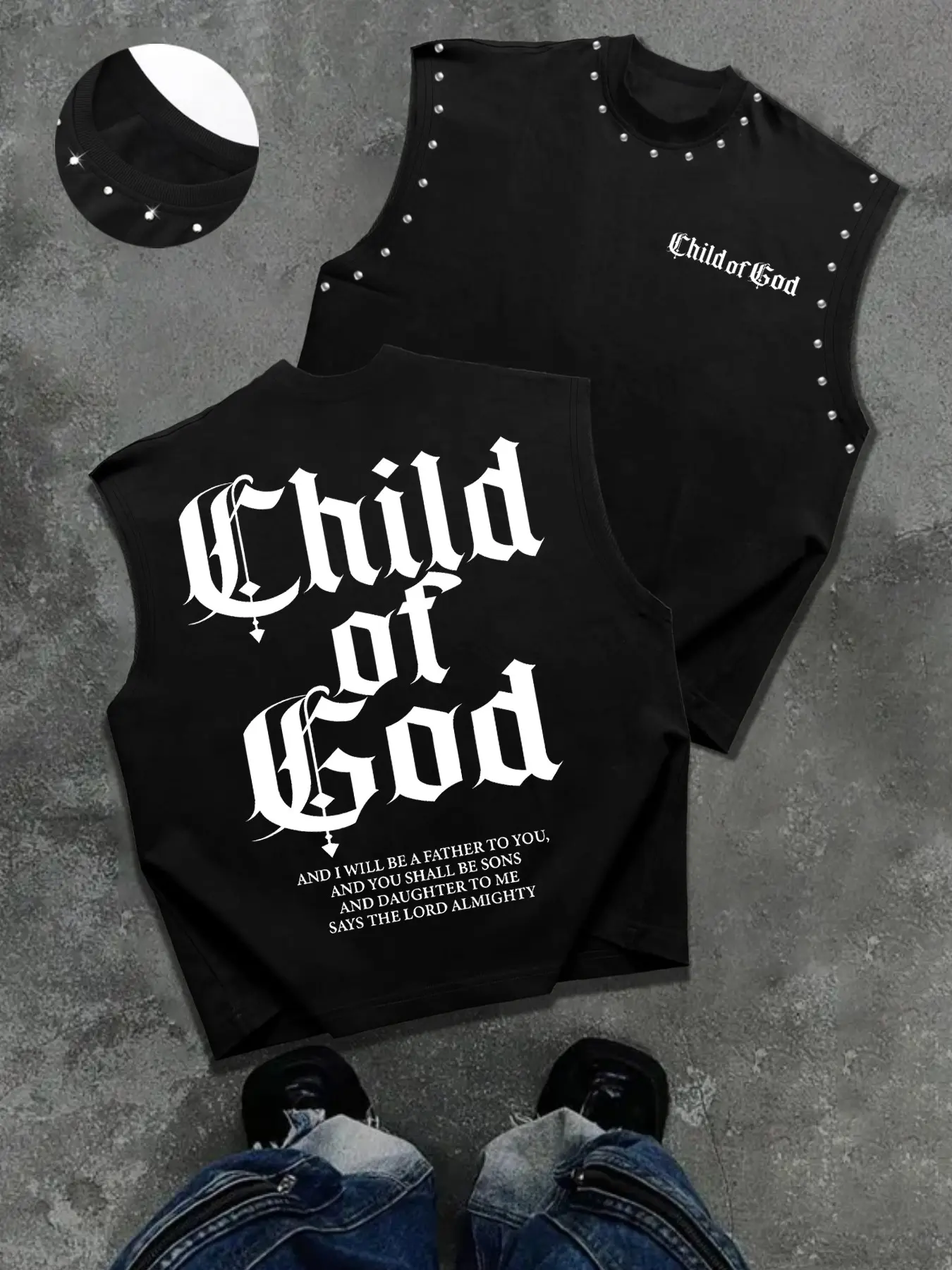 Men's Casual Tank Top, Gothic Font 'child of God' Print, Bible Quote Design, Slim Fit, Streetwear Style, Faithful Minimalist Fashion