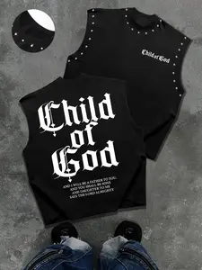 Men's Casual Tank Top, Gothic Font 'child of God' Print, Bible Quote Design, Slim Fit, Streetwear Style, Faithful Minimalist Fashion