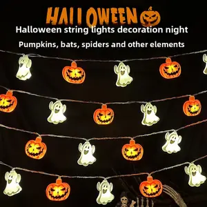 European and American cross-border Halloween string lights, holiday outdoor garden decorative lights, pumpkin lights, battery box spider string lights wholesale