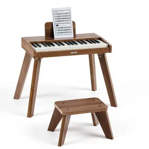 VEVOR 37-Key Wooden Digital Kids Piano, AA Battery-Dual Power Educational Toy Instrument with Realistic Sound, Adjustable Volume, Holiday Gift for Toddlers to Boost Focus & Creativity, Walnut