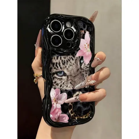 Multicolor Flexible TPU Cheetah Print Smartphone Case - Cellphone Cover with Cute Black Leopard Print Floral Texture, Soft Black Cream Patchwork, Spooky Halloween Style, Soft Yet Sturdy Protection, Compatible with iPhone 17/16/14 Pro Max/15/XR/7P/8P/12/13