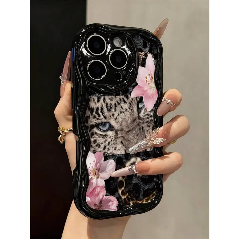 Multicolor Flexible TPU Cheetah Print Smartphone Case - Cellphone Cover with Cute Black Leopard Print Floral Texture, Soft Black Cream Patchwork, Spooky Halloween Style, Soft Yet Sturdy Protection, Compatible with iPhone 17/16/14 Pro Max/15/XR/7P/8P/12/13