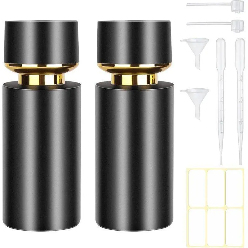 2pcs 50ml Glass Spray Bottle for Perfume, Refillable Travel Perfume Atomizer Bottles, Black Portable Cologne Atomizer Empty Bottle with Funnels and Droppers