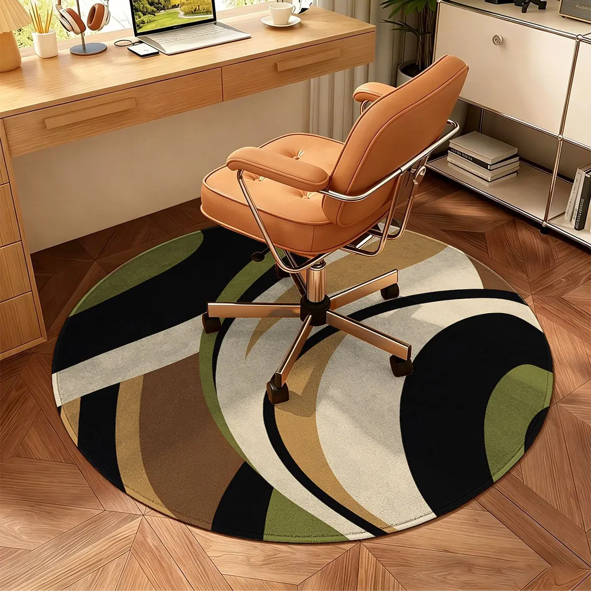 Non-slip Office Chair Round Floor Mat,Circular Rug 4 Feet,  Washable Modern Medieval Stripe Round Area Rug for Bedroom, Living Room, Protect Hardwood Floors And Refresh Home Aesthetic, Indoor Area Rug