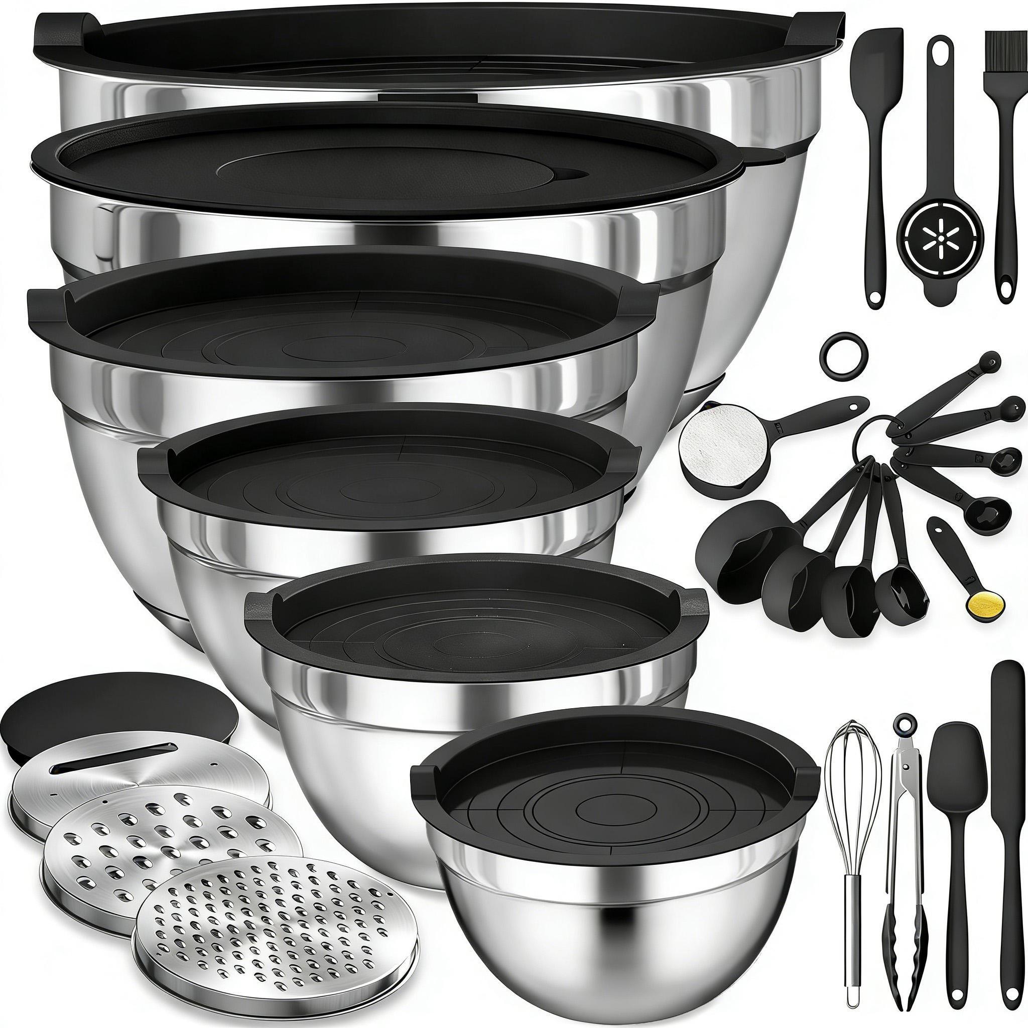 21Piece Mixing Bowls Set with Airtight Lids 7 Stainless Steel Kitchen Bowls 3 Grater Attachments Multifunctional Prep Bowls for Baking Serving Cooking Food Storage Space Saving Nesting Bowls for Home Kitchen