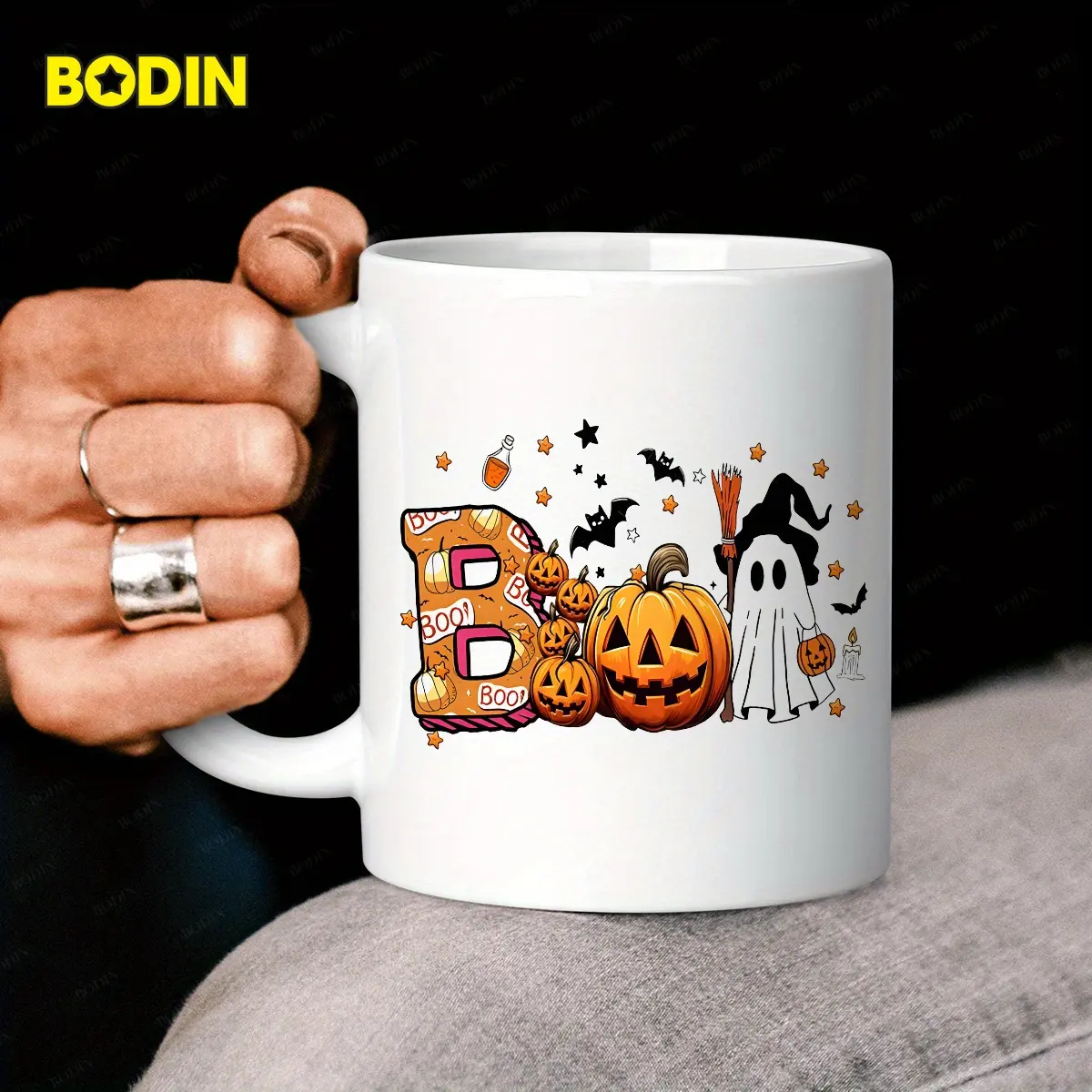 ORCA COATINGS 1pcs 11oz Modern Ceramic Coffee Mug, Halloween Pumpkin Art Design, Dishwasher Safe, Ideal Gift for Family/Friends, Halloween Party Holiday Gift