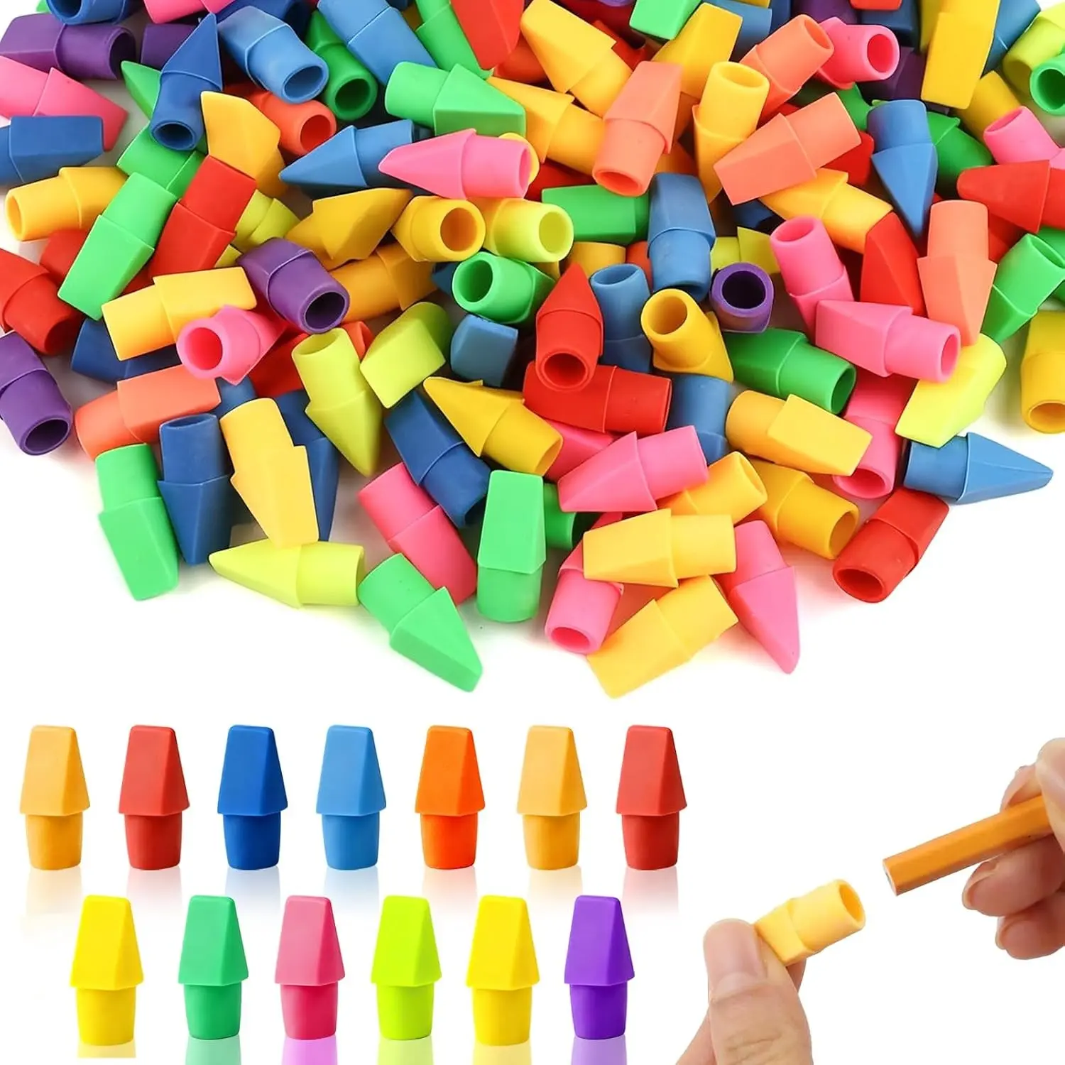 180 Pack Pencil Top Erasers for Clasroom and Office, Latex-Free, No-Smudge Assorted Color Cap Erasers, Fit Most Standard Pencils, Ideal for Homework, Tests, Sketching, Notes, and Classroom Activities