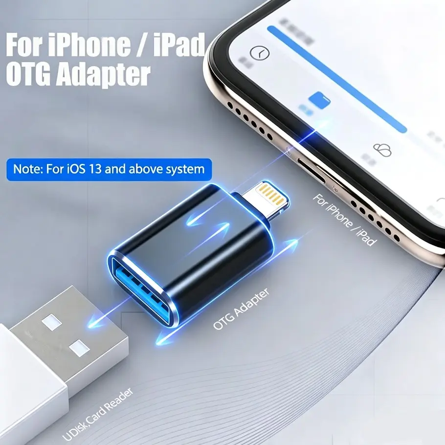 3pcs OTG Adapter Set, Portable USB OTG, for iPhone 14 Series, Lightning to USB Adapter, USB Flash Drive, Mouse, Keyboard HUB Converter, Compatible with iPad