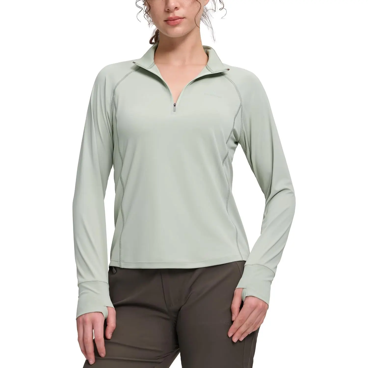Pioneer Camp Women's Quarter Zip Sun Shirt Back Pocket UPF50+ Lightweight Quick Dry UV Protection Hiking Running Cycling