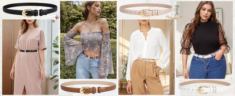 2 Pack Women Leather Belts for Jeans Dress Fashion Ladies Belt with Gold Silver Buckle