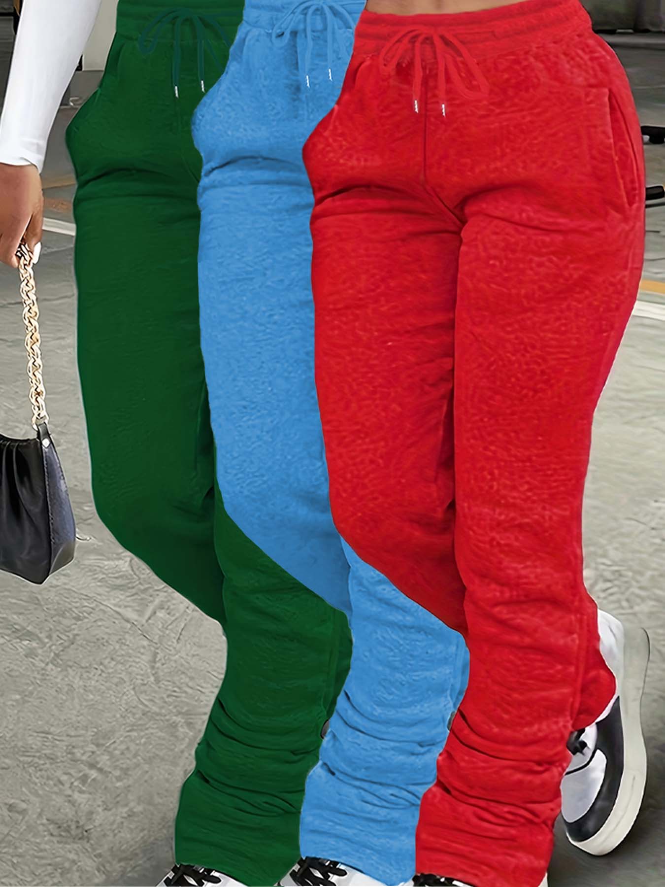 Women's Plain Pocket Drawstring Sweatpants, Casual Comfy Elastic Waist Jogger Pants for Daily Wear, Drawstring Stackable Pants for Tall Girl, Baggy Pants, Sweatpants for Women, Ladies Bottoms for All Seasons, Jogger Pants for Women, Baggy Jogging Pants